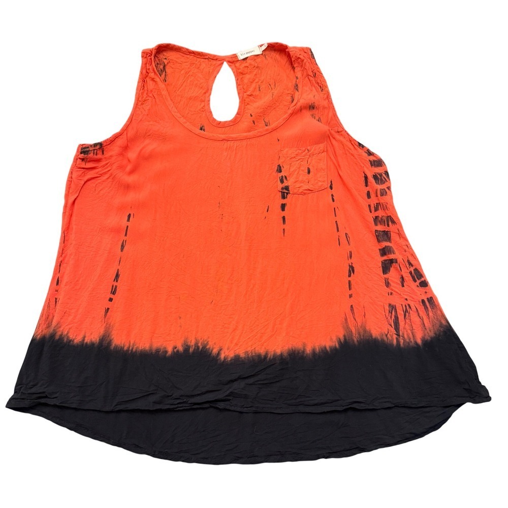 Blu Pepper Orange Boho Tank Top Large Coral Black Festival Flowy Keyhole Back